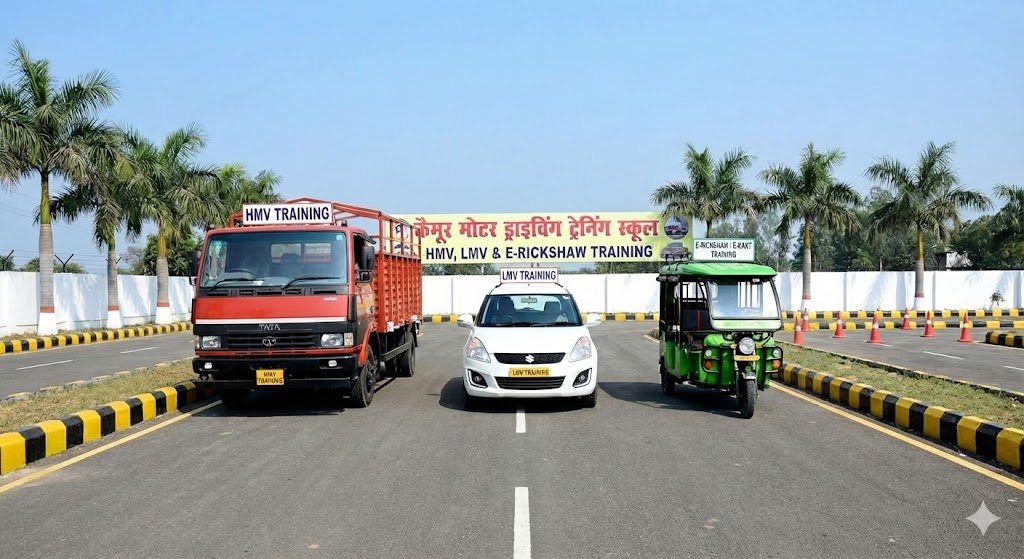 Professional driving training session at Kaimur Motor Driving Training School
